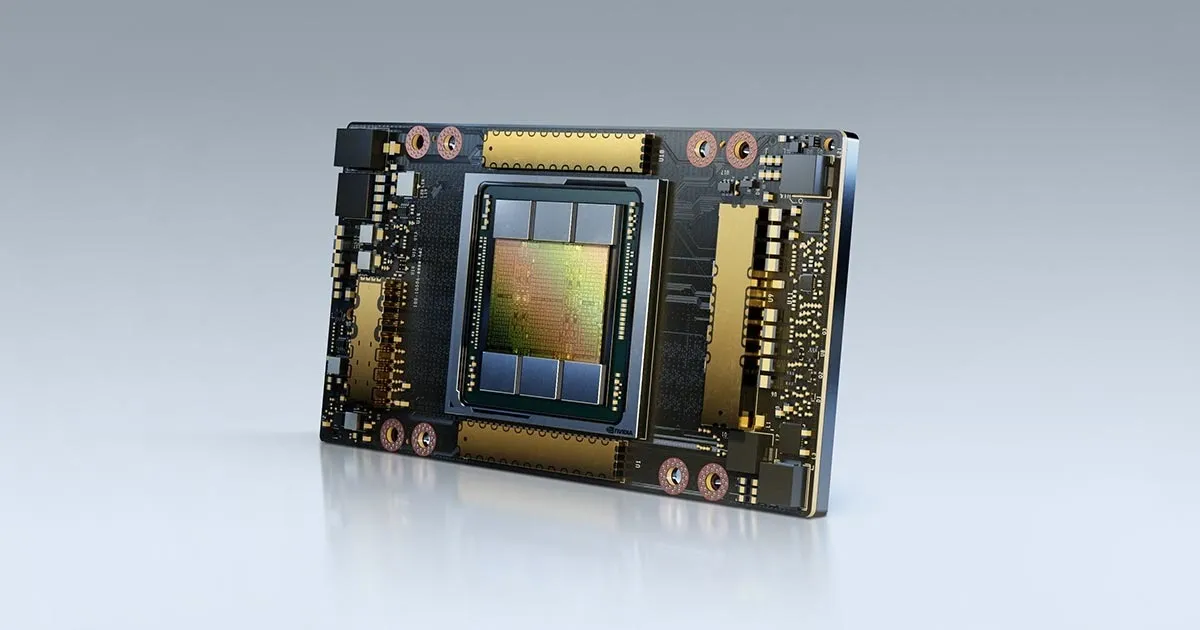 NVIDIA A100 GPU board on a neutral background